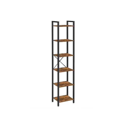 Bogreol 6 hylder – VASAGLE industrielt, åben reol, rustik brun/sort, 40 × 30 × 187,5 cm