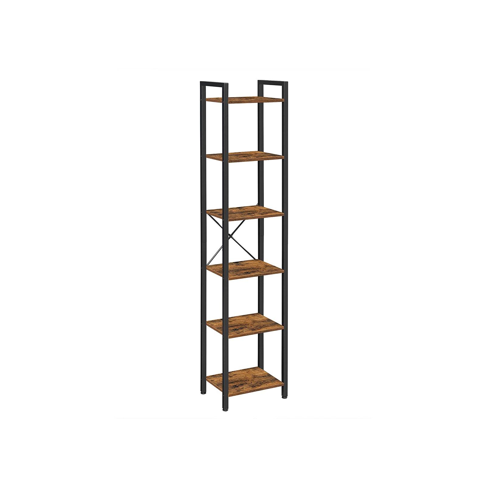 Bogreol 6 hylder – VASAGLE industrielt, åben reol, rustik brun/sort, 40 × 30 × 187,5 cm