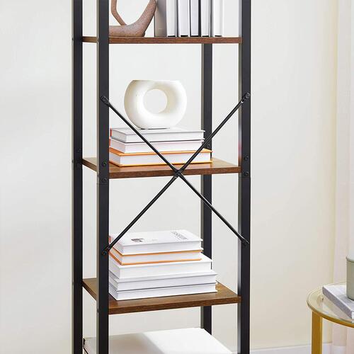 Bogreol 6 hylder – VASAGLE industrielt, åben reol, rustik brun/sort, 40 × 30 × 187,5 cm