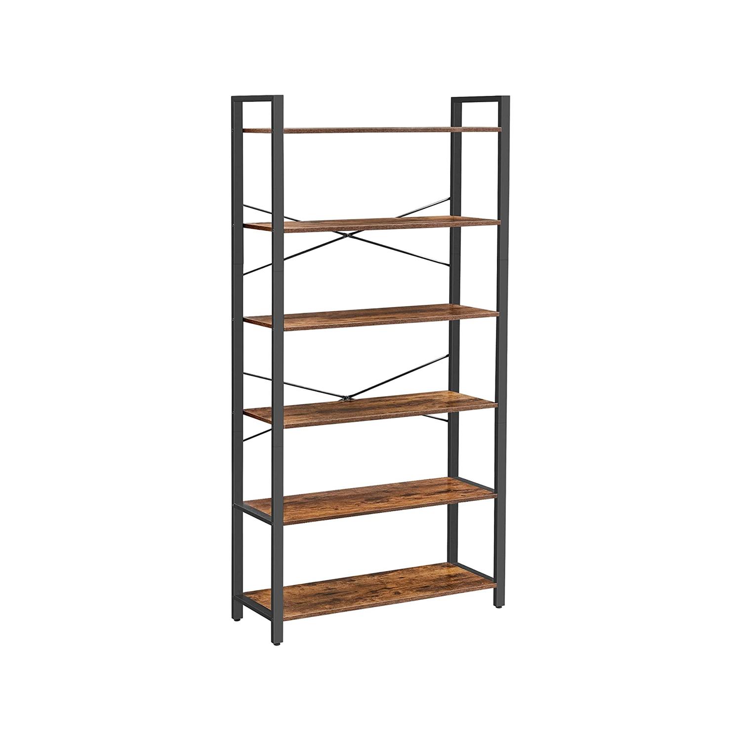 Stigehylde 6 niveauer, industrielt reolsystem, 80 × 30 × 186 cm, rustik brun/sort
