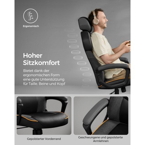 Kontorstol ergonomisk med justerbar nakkestøtte, polstrede armlæn og vippefunktion, 150 kg, klassisk sort