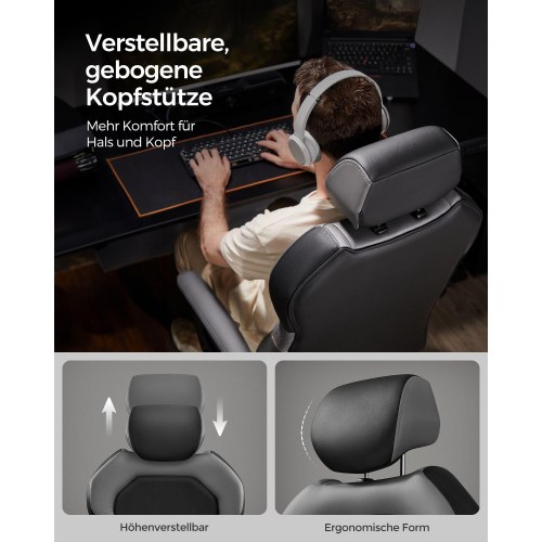 Kontorstol ergonomisk med justerbar nakkestøtte, polstrede armlæn og vippefunktion, 150 kg, klassisk sort