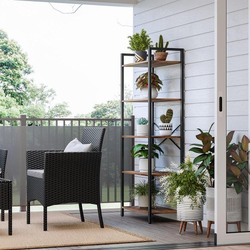 Stigehylde med 5 hylder industrielt look, rustik brun/sort