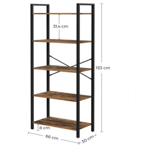 Stigehylde med 5 hylder industrielt look, rustik brun/sort