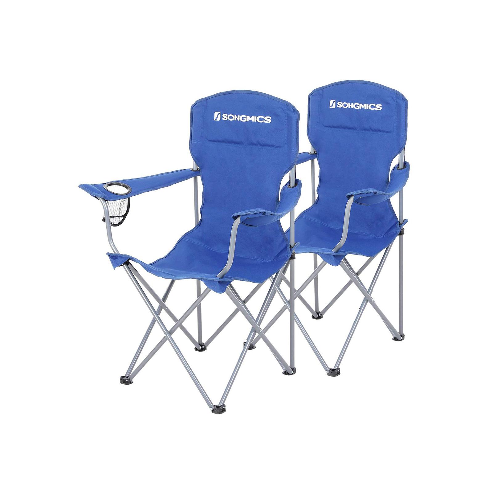 Campingstole sammenklappelige sæt á 2, med kopholder, blå