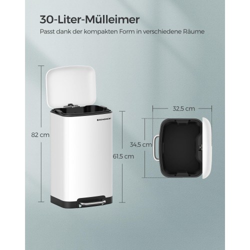 Skraldespand 30 l med pedal hvid, soft close