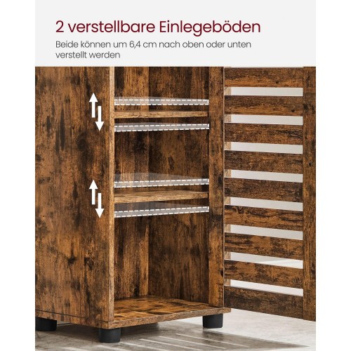 Højt badeværelsesskab rustik brun, 3 åbne rum og skab med 2 justerbare hylder