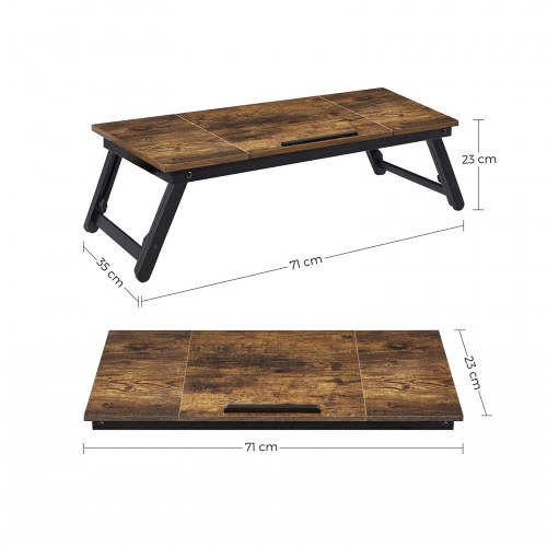 Bærbar pc bord til seng/sofa justerbar vippeplade, foldeben i højden, skuffe, rustik mørkebrun