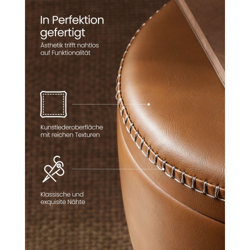 Puff med opbevaring EKHO – rund taburet i kunstlæder, 150 kg, karamelbrun