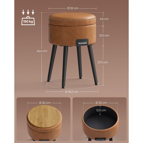 Puff med opbevaring EKHO – rund taburet i kunstlæder, 150 kg, karamelbrun