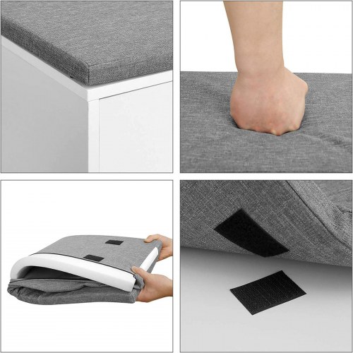 Skobænk med opbevaring 2 åbne rum & 1 lukket, polstret sæde, hvid, 100 × 30 × 48 cm