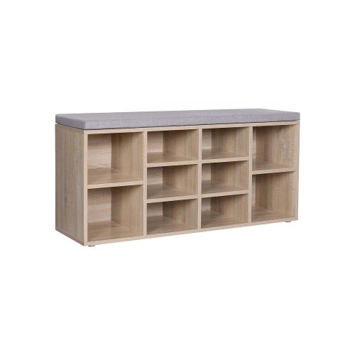 Skobænk med opbevaring – VASAGLE, 10 rum, med pude, eg, 104 × 30 × 48 cm