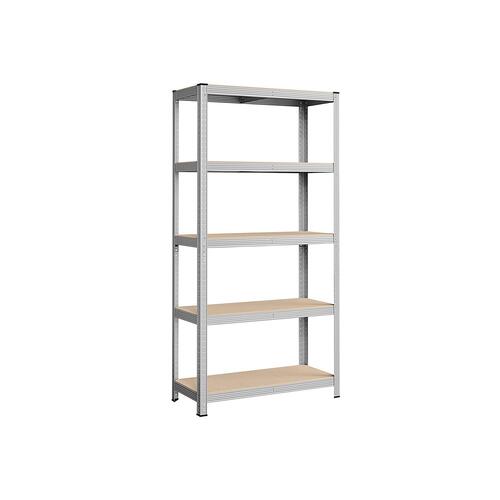Reol med 5 hylder – SONGMICS stålhylle, værkstedsreol, værktøjsfri montering, 40 × 90 × 180 cm, sølv