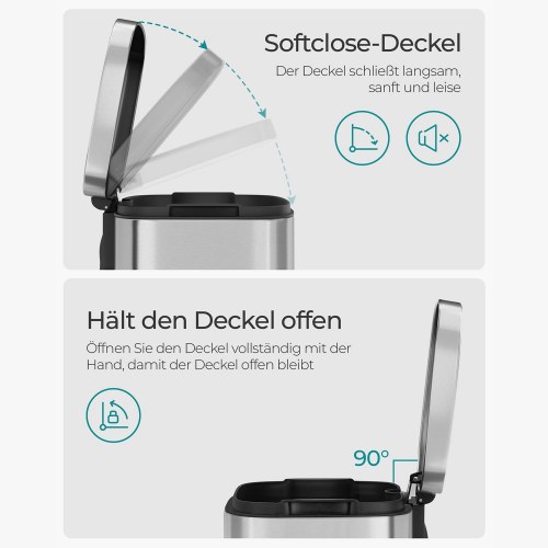 Skraldespand med pedal 30 l sølv, soft-close