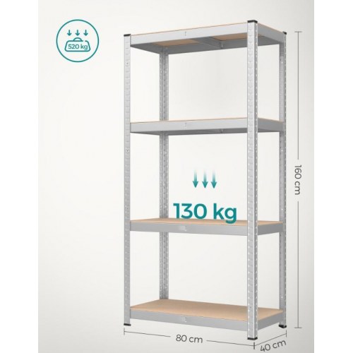 Reol stål med MDF 2 stk H 160 × B 80 × D 40 cm, 4 hylder, 130 kg pr. hylde