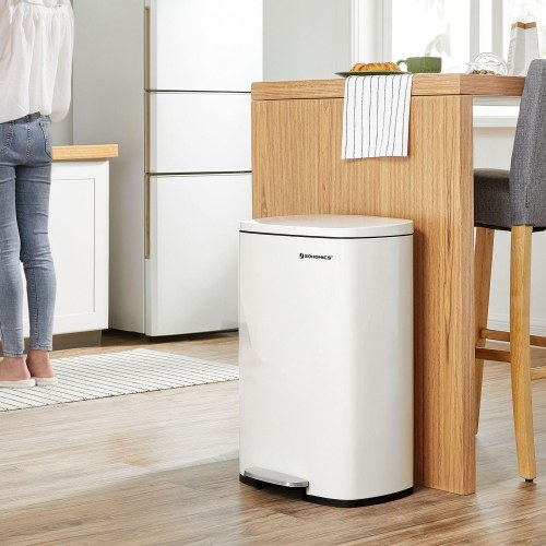 Skraldespand med pedal 50 l hvid, soft-close låg