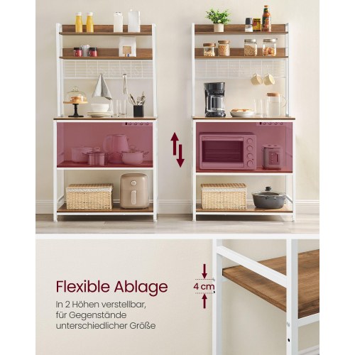 Køkkenreol med stikdåse mikrobølgeovnshylde med gitter, 14 kroge, 40 × 80 × 170 cm, vintage brun/hvid