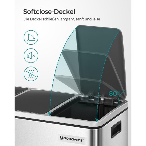 Skraldespand med pedal 3-rums 3 x 18 l – SONGMICS, sølv/sort