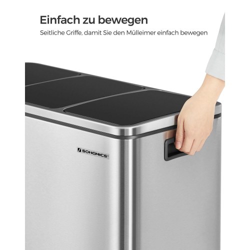 Skraldespand med pedal 3-rums 3 x 18 l – SONGMICS, sølv/sort
