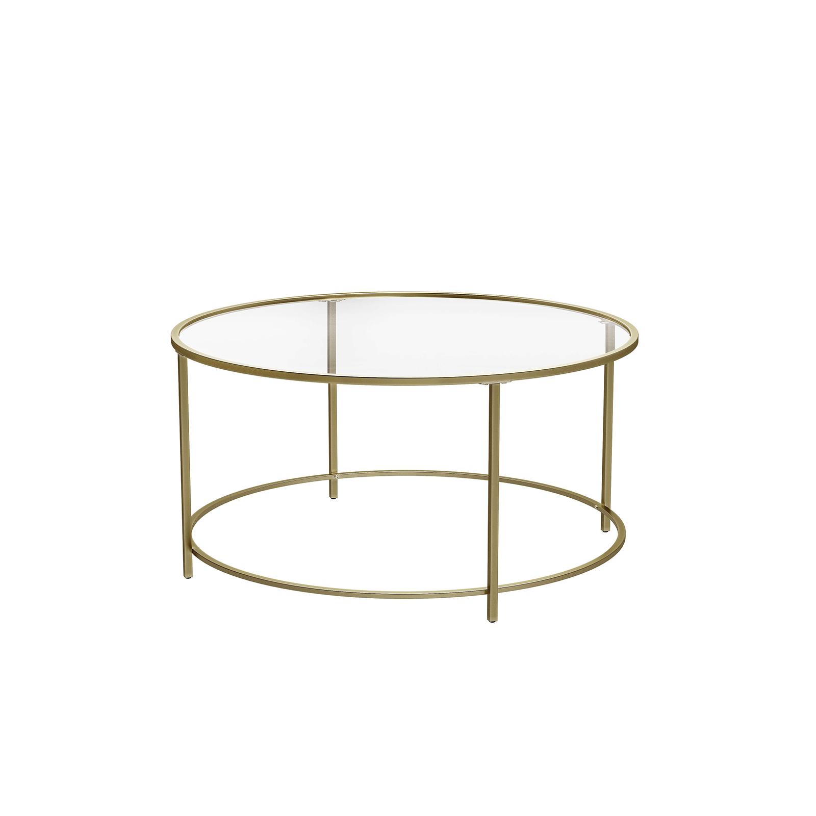 Sofabord glas rundt hærdet glas og stål, guld, Ø84 × H45,5 cm