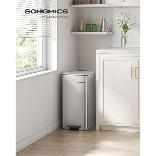 Skraldespand med pedal 30 l stål, soft close, inderspand, sølv (LTB593E01)
