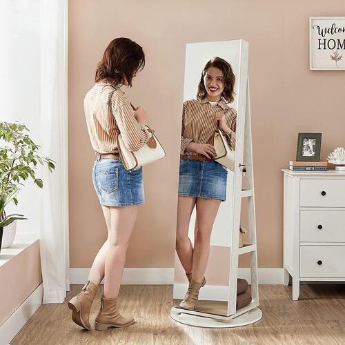 Smykkespejl med skab – SONGMICS Jewellery Cabinet JJC007W01, hvid træstruktur