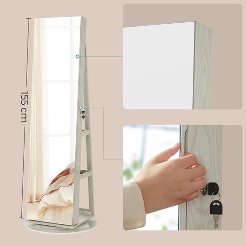 Smykkespejl med skab – SONGMICS Jewellery Cabinet JJC007W01, hvid træstruktur