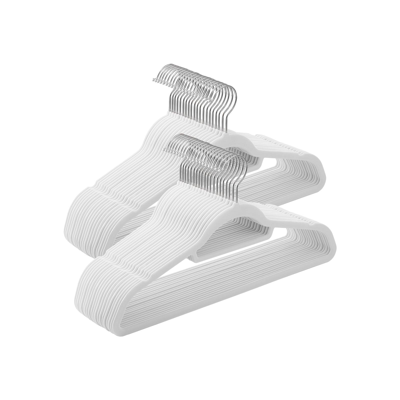 Bøjler fløjl 50 stk., skridsikre, tynde 0,6 cm, pladsbesparende, 360° drejekrog, 43,5 cm, hvid billede