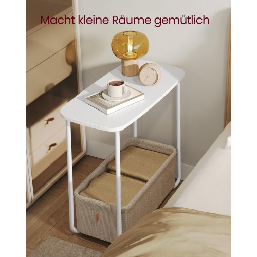 Sidebord med kurv lille rundt sofabord, mat hvid/camel