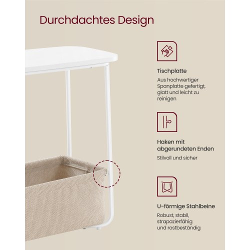 Sidebord med kurv lille rundt sofabord, mat hvid/camel