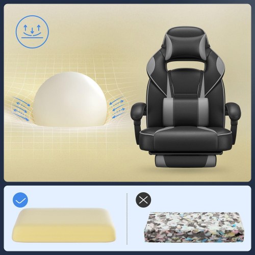 Kontorstol gaming med fodstøtte – SONGMICS, ergonomisk, sort/grå