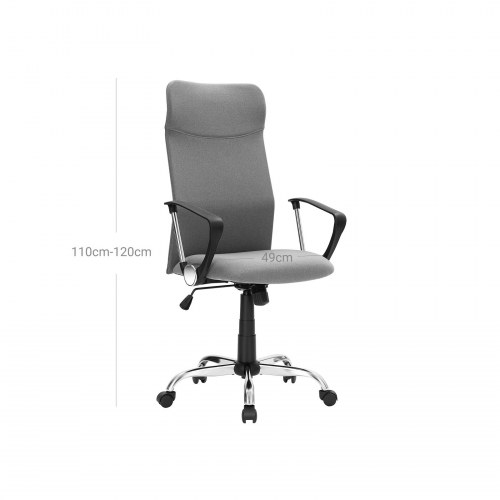 Kontorstol ergonomisk drejestol i stof, højdejusterbar og vippbar, grå (op til 120 kg)