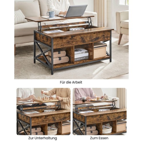 Sofabord med løftelåg – VASAGLE, 60 × 100 × (48–62) cm, rustik brun/sort