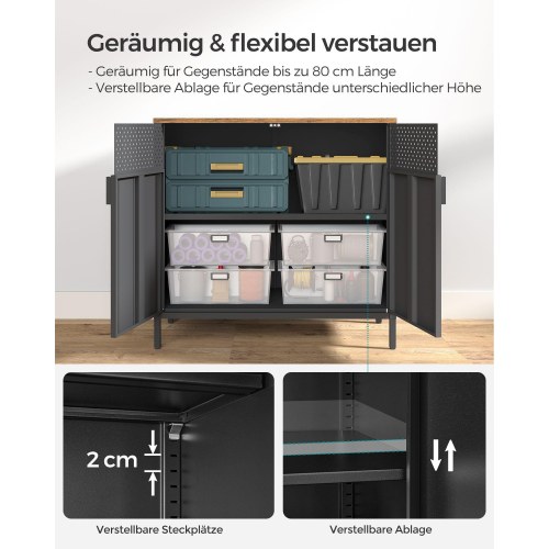 Opbevaringsskab dobbeltlåge, justerbar hylde, stålramme, industriel stil, rustik brun/sort, 80 × 40 × 76 cm