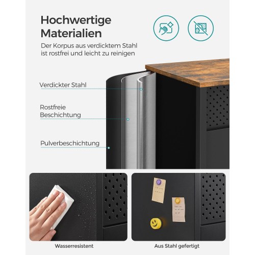 Opbevaringsskab dobbeltlåge, justerbar hylde, stålramme, industriel stil, rustik brun/sort, 80 × 40 × 76 cm