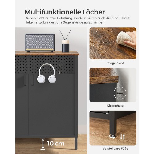 Opbevaringsskab dobbeltlåge, justerbar hylde, stålramme, industriel stil, rustik brun/sort, 80 × 40 × 76 cm