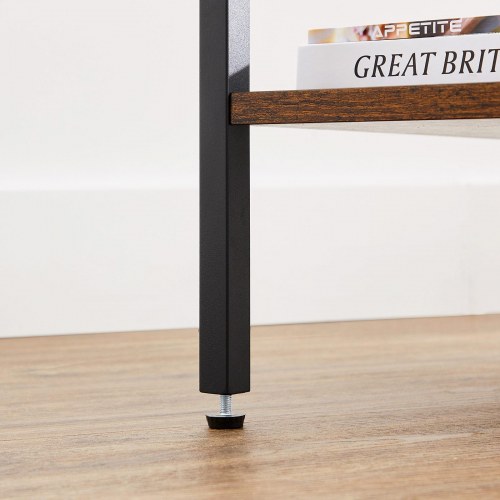 Sengebord højt natbord med skuffe og 2 hylder, industrielt, rustik brun/sort