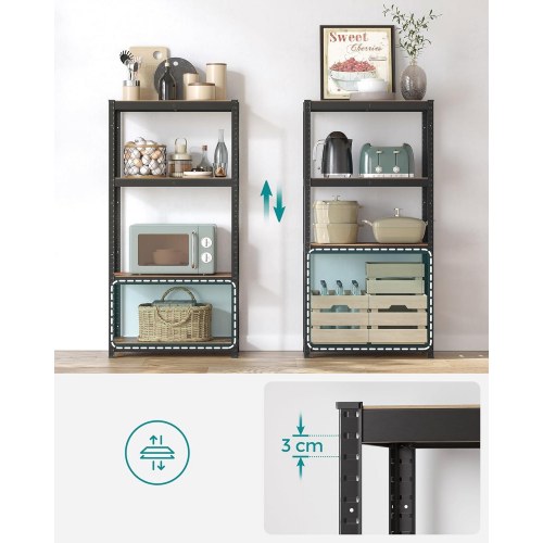 Reol med hylder 40 × 80 × 160 cm, 520 kg bæreevne, industrielt look, justerbare opbevaringshylder, rustik brun/sort (GLR044B11)