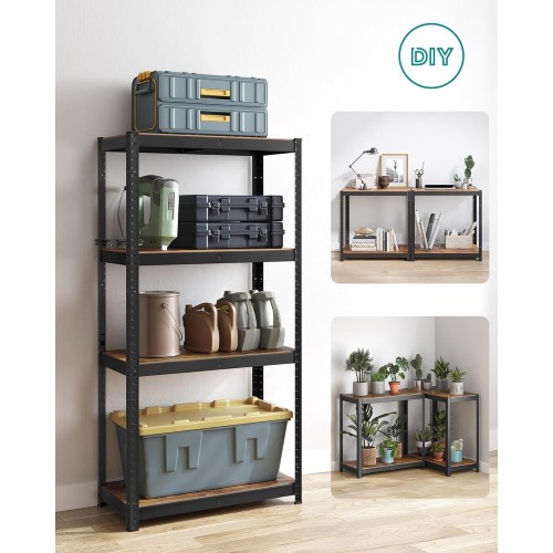 Reol med hylder 40 × 80 × 160 cm, 520 kg bæreevne, industrielt look, justerbare opbevaringshylder, rustik brun/sort (GLR044B11)