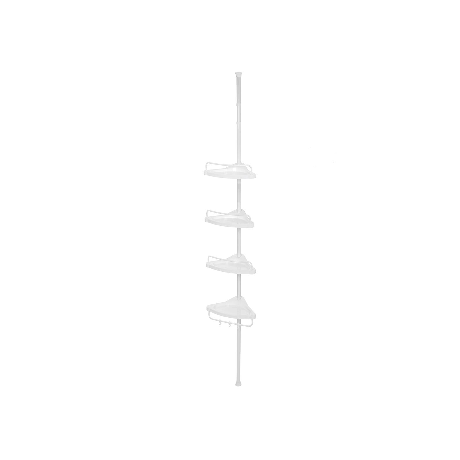 Brusehjørne hylde teleskop justerbar 85-305 cm, 4 bakker, 3 kroge, hvid