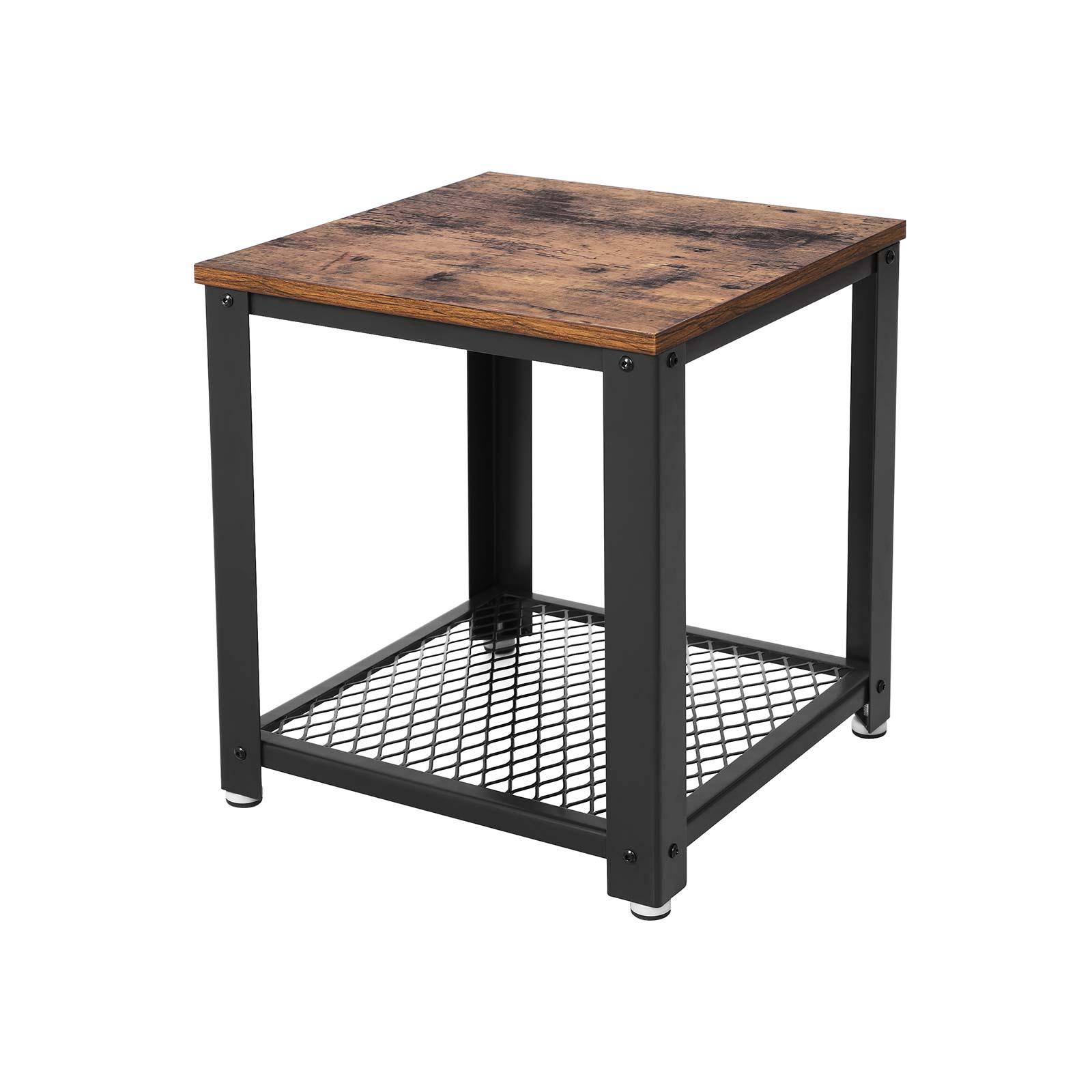 VASAGLE sidebord, m. 1 hylde, kvadratisk - rustik brun spånplade og sort stål (45x45)
