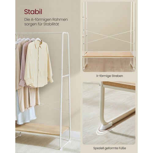 Tøjstativ med hylder – VASAGLE, åben garderobe, 45 × 120 × 160 cm, eg/hvid