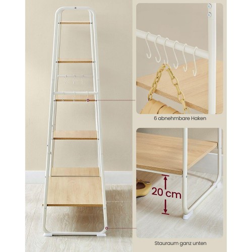Tøjstativ med hylder – VASAGLE, åben garderobe, 45 × 120 × 160 cm, eg/hvid