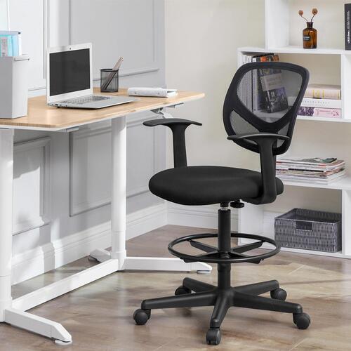Kontorstol med fodring – SONGMICS ergonomisk høj arbejdsstol, 55–75 cm, sort