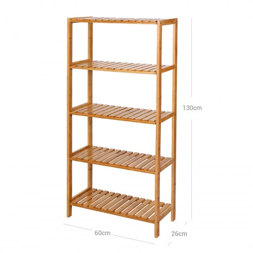 Reol i bambus med 5 hylder – SONGMICS, justerbar, natur, 60 × 26 × 130 cm