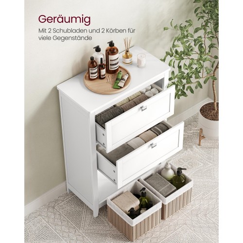 Badeværelsesskab – VASAGLE, 2 skuffer, justerbare skillevægge og 2 kurve, 30 × 60 × 80 cm, Cloud White