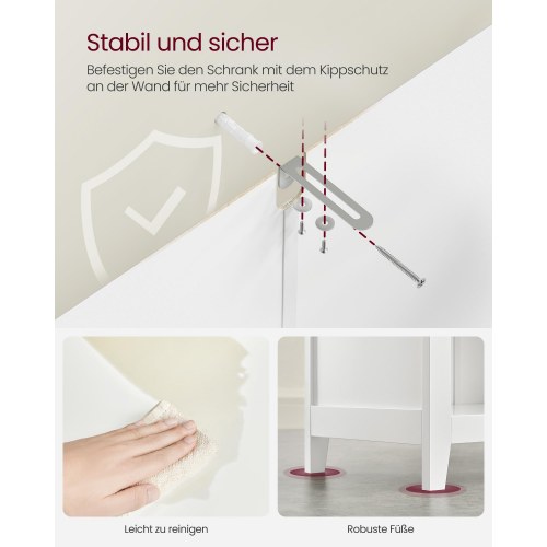 Badeværelsesskab – VASAGLE, 2 skuffer, justerbare skillevægge og 2 kurve, 30 × 60 × 80 cm, Cloud White