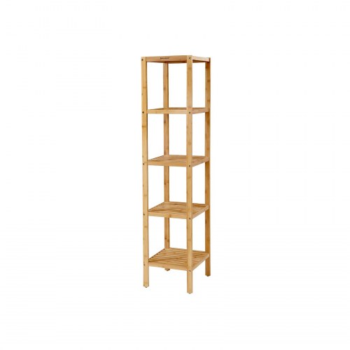 Reol i bambus med 5 hylder fritstående smal hylde 33 × 33 × 146 cm, til badeværelse, køkken og stue