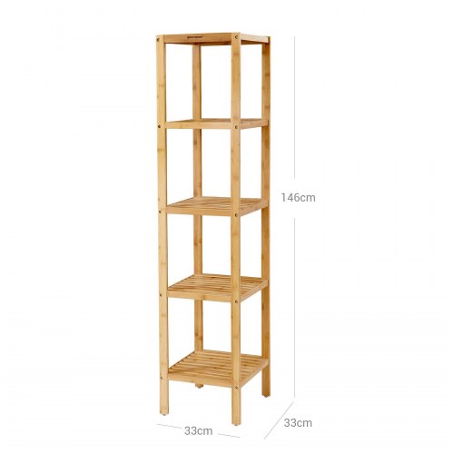 Reol i bambus med 5 hylder fritstående smal hylde 33 × 33 × 146 cm, til badeværelse, køkken og stue