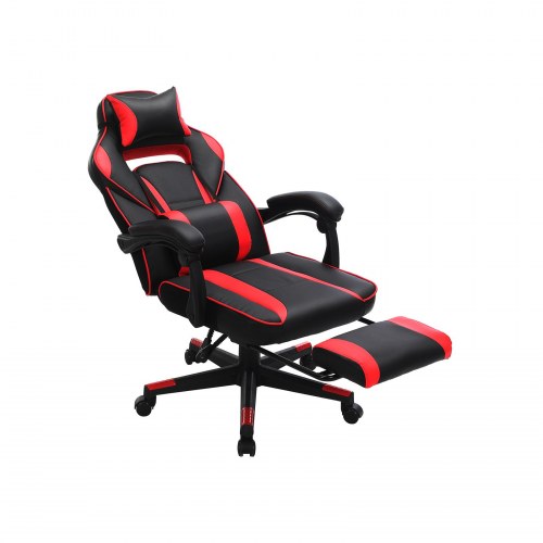 Gaming stol SONGMICS – racer kontorstol med fodstøtte, ergonomisk, vippefunktion, hoved- og lændestøtte, 150 kg, sort/rød